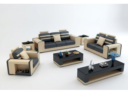 Sofa set 3-2-1 seater table stool coffee table sideboard set modern 5-piece.