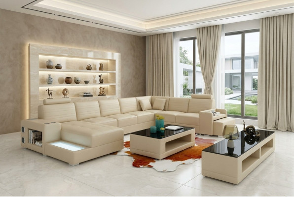 Corner leather corner sofa U-shaped sofa couch design upholstery textile modern textile new