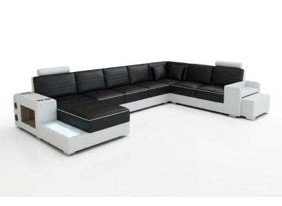 U-shaped sectional sofa, sideboard, coffee table, couch design, black, upholstery, leather, modern