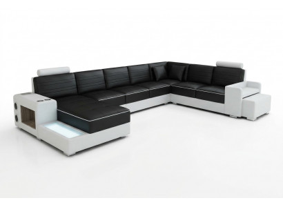 U-shaped sectional sofa, sideboard, coffee table, couch design, black, upholstery, leather, modern