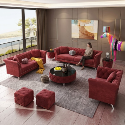 Chesterfield Set 8-piece Set Couch Cushion Suite Side Table Coffee Table Sofa