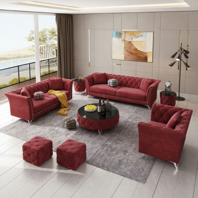 Chesterfield Set 8-piece Set Couch Cushion Suite Side Table Coffee Table Sofa