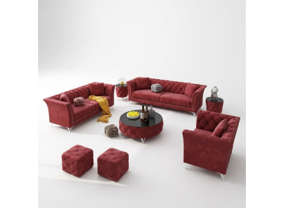 Chesterfield Set 8-piece Set Couch Cushion Suite Side Table Coffee Table Sofa
