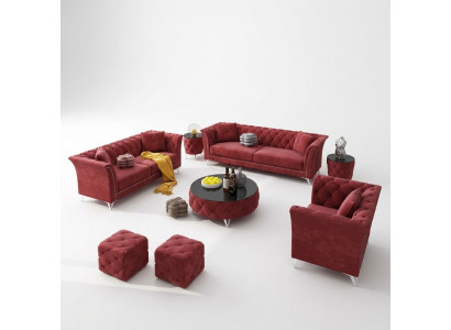 Chesterfield Set 8-piece Set Couch Cushion Suite Side Table Coffee Table Sofa