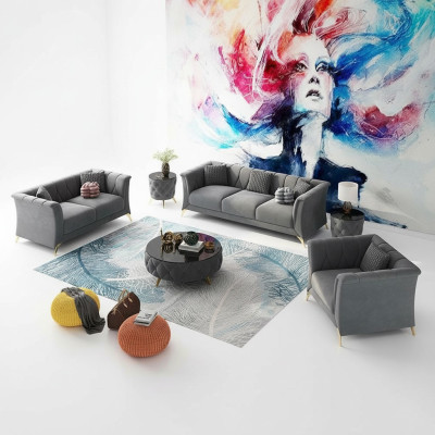 Designer Chesterfield Sofa Set Couch Upholstered Set Velvet 321 Seat Couches