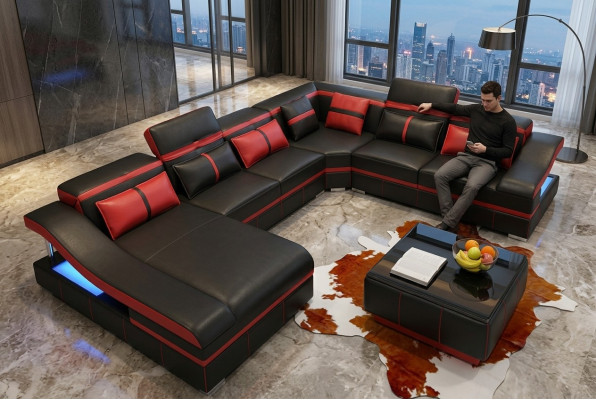 Set Luxury Modern Sectional Sofa U-Shape Designer and Coffee Table Living Room