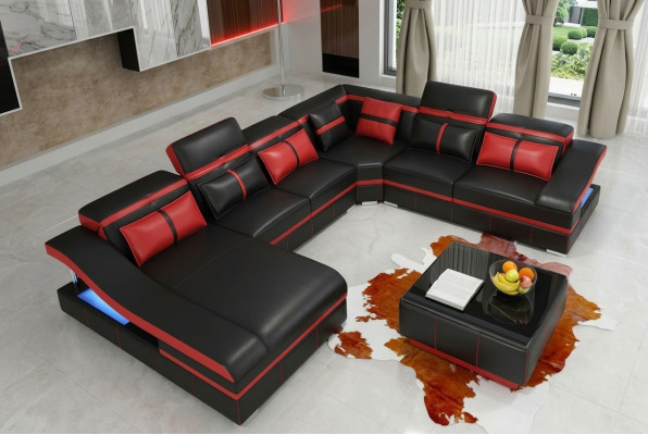Set Luxury Modern Sectional Sofa U-Shape Designer and Coffee Table Living Room