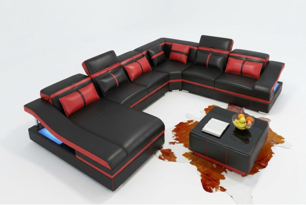 Set Luxury Modern Sectional Sofa U-Shape Designer and Coffee Table Living Room
