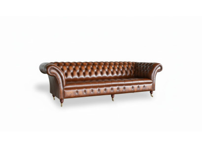 Brown Chesterfield Sofa Upholstery Leather Couch Set 4-Seater