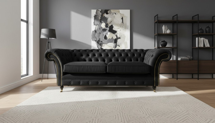 Chesterfield Couch Upholstered Sofas Classic Fabric Black Sofa 3 Seater