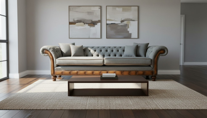 Big XXL Sofa 4-Seater Couch Chesterfield Upholstery Set Leather Fabric Gray