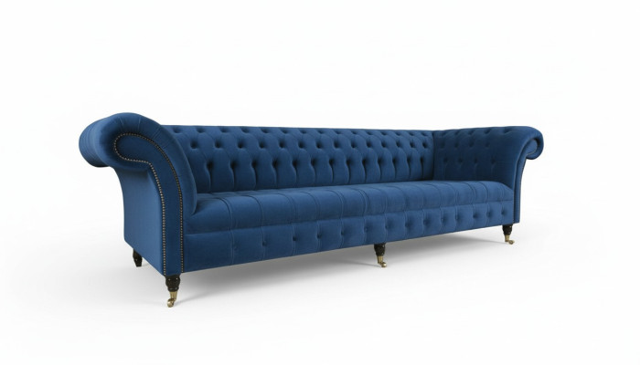 Design sofa 4-seater couch textile upholstery blue classic sofas Chesterfield new