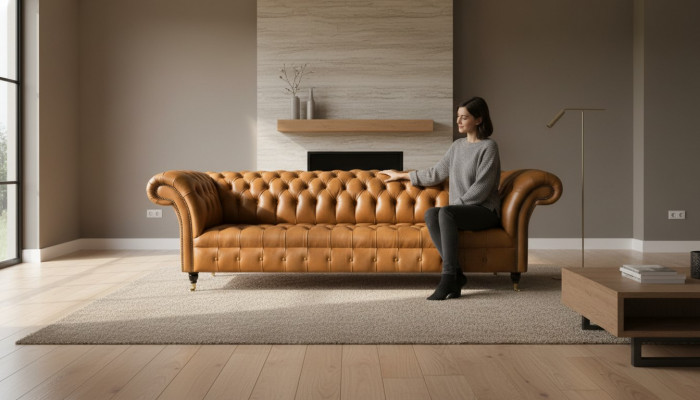 Design Sofa Chesterfield Upholstered Modern Textile Fabric Sofas 4 Seater Sleeper New