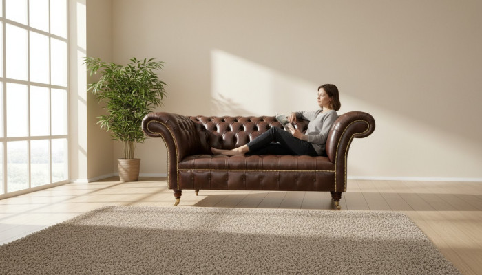 Chesterfield Velvet Designer Sofa 2-Seater Couch Textile Leather Suite Brown New