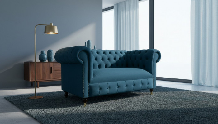 Sofa 2-seater classic Chesterfield blue sofas couches upholstery