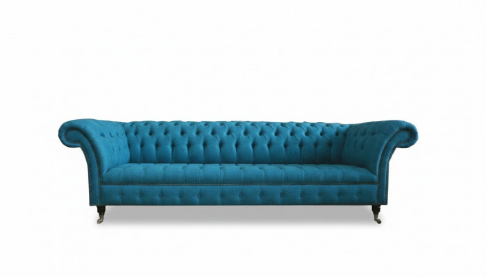 Blue XXL Big Sofa Couch Chesterfield 265cm Upholstered Sofas 4 Seater Velvet Fabric