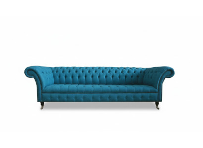 Blue XXL Big Sofa Couch Chesterfield 265cm Upholstered Sofas 4 Seater Velvet Fabric