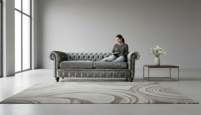 Three-seater sofa 3-seat couch Chesterfield upholstery seating set velvet grey velvet