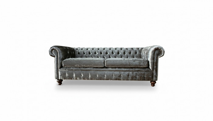 Three-seater sofa 3-seat couch Chesterfield upholstery seating set velvet grey velvet