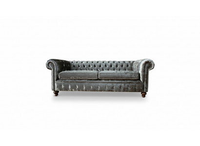 Three-seater sofa 3-seat couch Chesterfield upholstery seating set velvet grey velvet