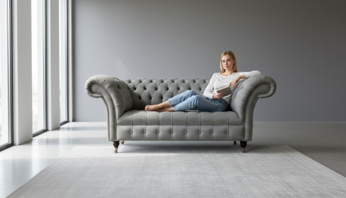 Leather sofa couch two-seater gray furnishing lounge club sofas couches 2-seater