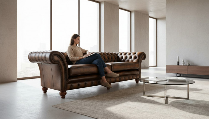 XXL Sofa 4-seater Couch Chesterfield Upholstered Seating Set Leather Textile Brown