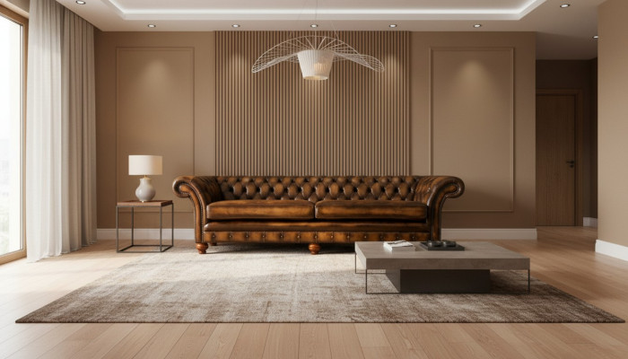 XXL Sofa 4-seater Couch Chesterfield Upholstered Seating Set Leather Textile Brown
