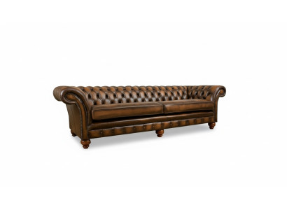 XXL Sofa 4-seater Couch Chesterfield Upholstered Seating Set Leather Textile Brown