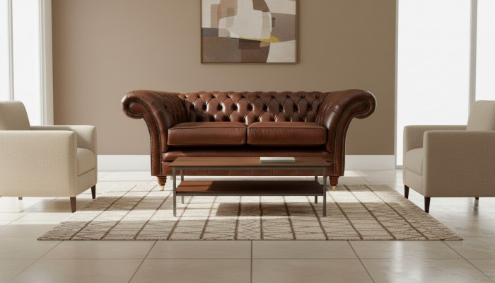 Chesterfield Sofa 2-Seater Upholstered Design Couches Sofas Set Original Brown