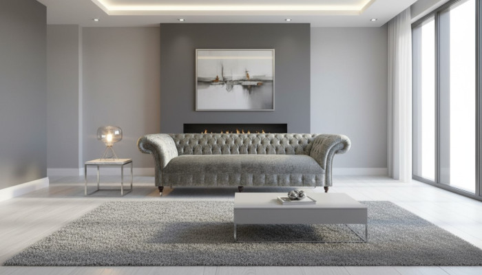 Chesterfield Upholstered Couch Fabric Sofas Sofa Seating Set Velvet Silver 4 Seater