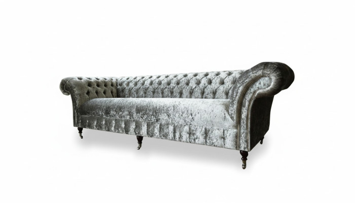 Chesterfield Upholstered Couch Fabric Sofas Sofa Seating Set Velvet Silver 4 Seater