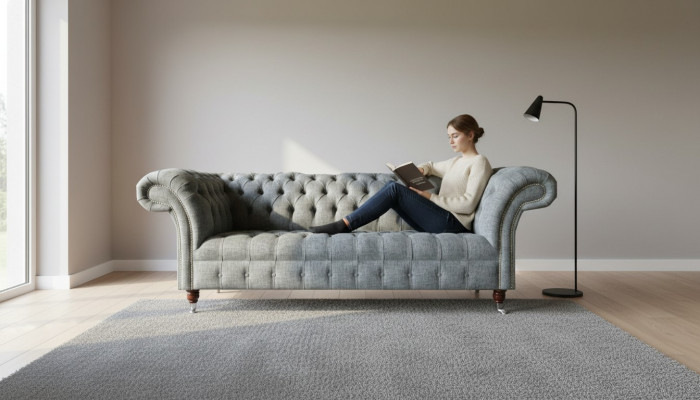 Fabric sofa couch upholstery set 3-seater couches sofas Chesterfield gray velvet
