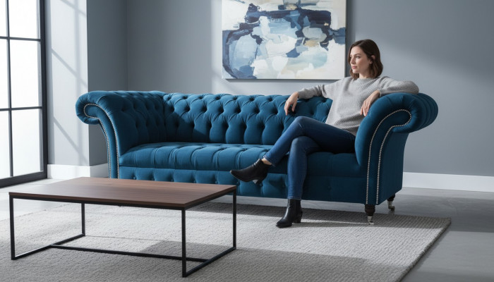 Designer couch seat upholstery 3-seater blue fabric set sofa furniture turquoise new