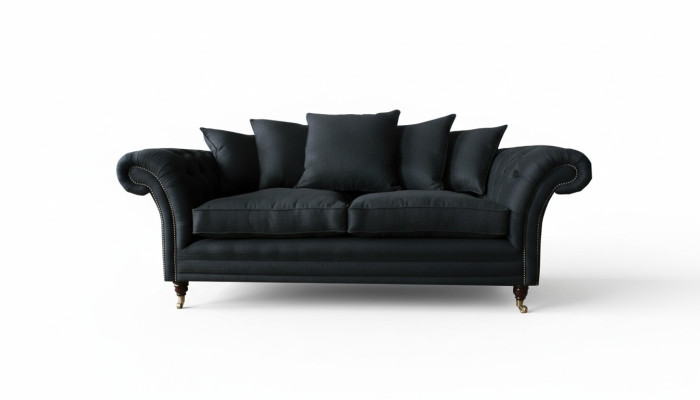 Sofa 3 Seater Classic Design Sofas Upholstered Leather Modern Couches 3 Black