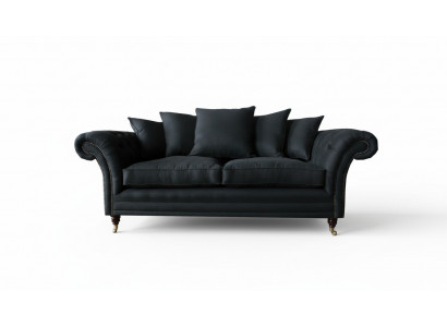 Sofa 3 Seater Classic Design Sofas Upholstered Leather Modern Couches 3 Black