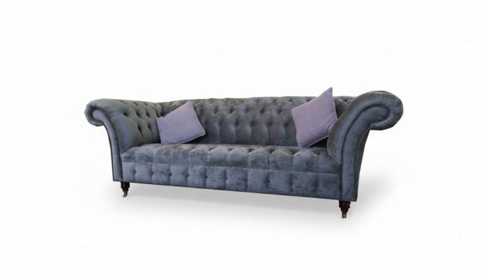 Chesterfield 3-seater XXL upholstered seat couch sofa set big couches grey new