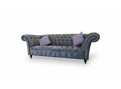 Chesterfield 3-seater XXL upholstered seat couch sofa set big couches grey new
