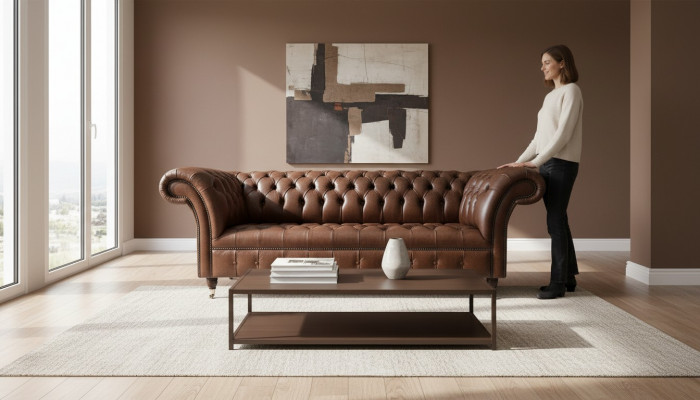 Chesterfield Couch Upholstered Sofas Classic Leather 3-Seater Couches Sofa Brown