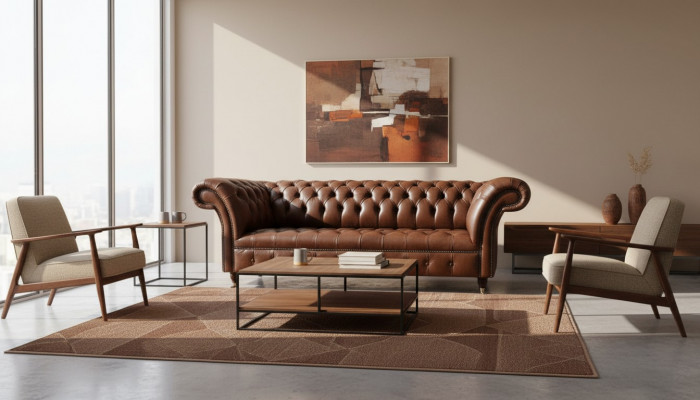Chesterfield Couch Upholstered Sofas Classic Leather 3-Seater Couches Sofa Brown