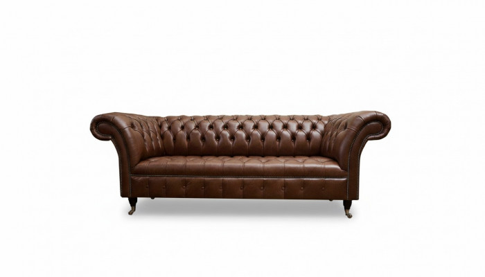 Chesterfield Couch Upholstered Sofas Classic Leather 3-Seater Couches Sofa Brown