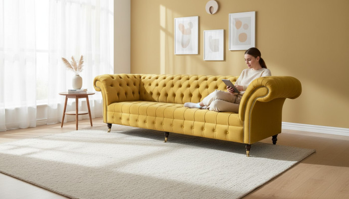 xxl Chesterfield Big Sofa Couch Upholstery Set 4 Seats Textile Sofas New