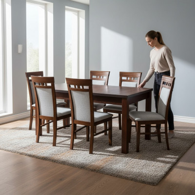 Dining table with 6 chairs dining room set group suite table seating group 7-piece set.