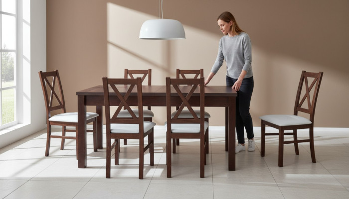Complete dining room set, table with 6 armchairs, luxury dining set, 7 pieces.