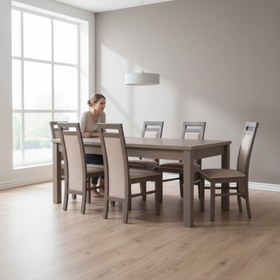 Noble Wooden Table Set 7-piece Living Dining Room 6x Armchair Seat