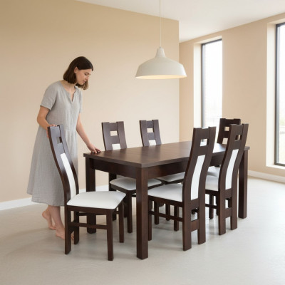 Complete set dining table 6x chairs dining room dining group wood tables 7-piece solid wood