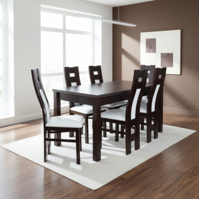 Complete set dining table 6x chairs dining room dining group wood tables 7-piece solid wood