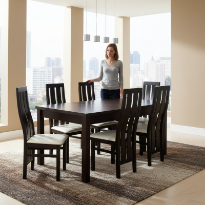 Dining Table Dining Room Complete Set 6x Chairs Set Dining Group Wood Table Tables 7-piece Set