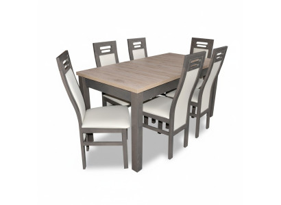 Solid wood armchair furniture wooden table seat dining room 6x chairs 7-piece set ensemble.