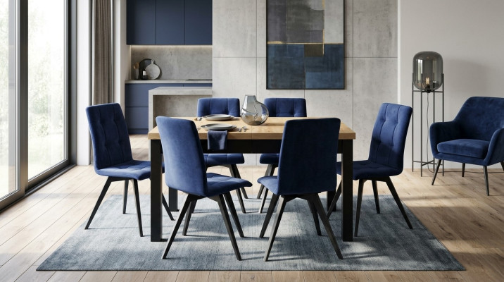 Group Dining Room Upholstered Chair Furniture Set Design 7-Piece Set Table + 6 Chairs