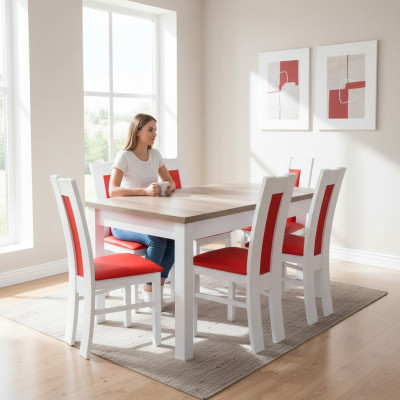 Dining room set suite 7-piece. Red 6x armchair chair table complete group cushion